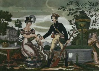 Jaktmöte, skylt 2, tidigt 1800-tal (färgstick)