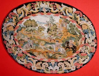 Jaktscen, ca 1710-35 (broderi på duk)