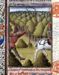 Jaktscen i The Hunting Book of Gaston Phoebus, greve av Foix, Lord of Béarn. 1300-talet