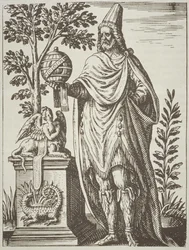 Idealporträtt av Apollonius av Tyana, från De Divinationewet Magical sorcery av Jean-Jacques Boissard, 1605, publicerad i A History of Magic sent 1800-tal