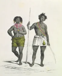 Avgudadyrkande svart figur från Kungariket Benguela, Angola, graverad av Godefroy Engelmann (1788-1839)