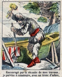 Illustration för Daniel Defoes bok (De foe) "" Robinson Crusoe"". Epinal avbildning från slutet av 1800-talet.