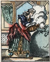 Illustration till sagorna om tusen och en natt. Ali-Baba (Ali Baba). Trästick från Imaging Pellerin - Epinal, sd. Sent 1800-tal.