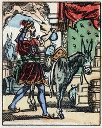 Illustration till sagorna om tusen och en natt. Ali-Baba (Ali Baba). Trästick från Imaging Pellerin - Epinal, sd. Sent 1800-tal.