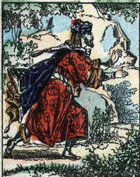 Illustration till sagorna om tusen och en natt. Ali Baba (Ali Baba). Trästick av Imaging Pellerin - Epinal, sd. Sent 1800-tal.