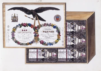 Illustration för förpackningen av eau de Cologne, c.1825 (akvarell och kroppsfärg)