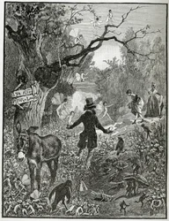 Illustration från Théâtre en liberté, 1800-talet (bw gravyr)