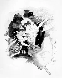 Illustration från affisch som annonserar den första Grand Bal Masque Theatre de Lopera, Paris, av Jules Cheret, 1896