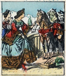 Illustration av Charles Perraults berättelse "Askungen eller den lilla glastofflan". Trästick av Imaging Pellerin - Epinal, sd. Sent 1800-tal.