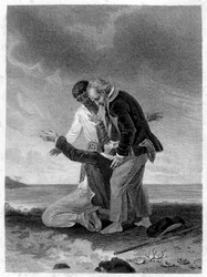 Illustration av "" Paul och Virginia"": Paul framför havet. Roman av Henri Bernardin de Saint Pierre (Saint-Pierre eller St-Pierre), fransk författare (1737-1814).