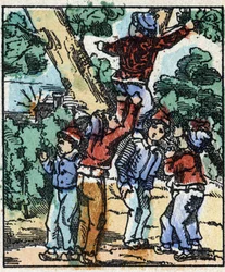 Illustration av berättelsen "" Le petit poucet "" av Charles Perrault. Trästick av Imaging Pellerin - Epinal, sd. Sent 1800-tal.