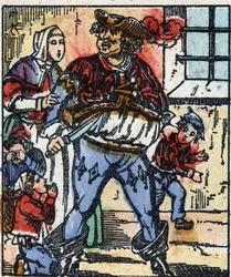 Illustration av berättelsen "" Le petit poucet "" av Charles Perrault. Trästick av Imaging Pellerin - Epinal, sd. Sent 1800-tal.