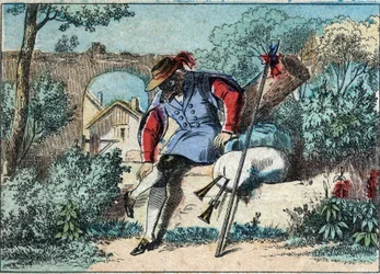 Illustration av fabeln av Jean de la Fontaine (1621-1695): vargen blev en herde. Epinal avbildning från slutet av 1800-talet.