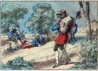 Illustration av fabeln av Jean de la Fontaine (1621-1695): vargen blev en herde. Epinal avbildning från slutet av 1800-talet.