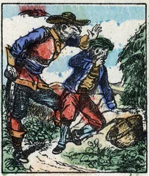 Illustration av berättelsen "" Raminagrobis och mössen "" Trästick från Imaging Pellerin - Epinal, sd. Sent 1800-tal.