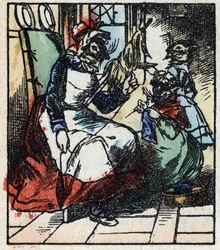 Illustration av berättelsen "" Raminagrobis och mössen "" Trästick från Imaging Pellerin - Epinal, sd. Sent 1800-tal.