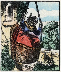 Illustration av berättelsen "" Raminagrobis och mössen "" Trästick från Imaging Pellerin - Epinal, sd. Sent 1800-tal.