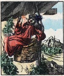Illustration av berättelsen "" Raminagrobis och mössen "" Trästick från Imaging Pellerin - Epinal, sd. Sent 1800-tal.