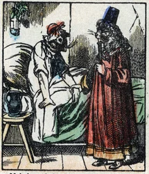 Illustration av berättelsen "" Raminagrobis och mössen "" Trästick från Imaging Pellerin - Epinal, sd. Sent 1800-tal.