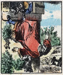 Illustration av berättelsen "" Raminagrobis och mössen "" Trästick från Imaging Pellerin - Epinal, sd. Sent 1800-tal.