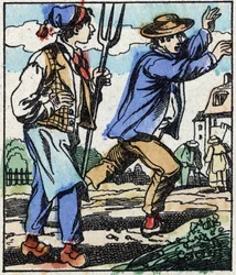Illustration av berättelsen "" Djävulens gaffel "" Trästick från Imaging Pellerin - Epinal, sd. Sent 1800-tal.