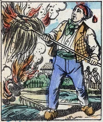 Illustration av berättelsen "" Djävulens gaffel "" Trästick från Imaging Pellerin - Epinal, sd. Sent 1800-tal.