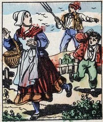 Illustration av berättelsen "" Djävulens gaffel "" Trästick från Imaging Pellerin - Epinal, sd. Sent 1800-tal.