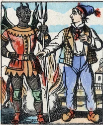 Illustration av berättelsen "" Djävulens gaffel "" Trästick från Imaging Pellerin - Epinal, sd. Sent 1800-tal.
