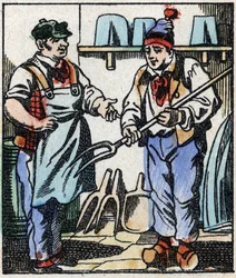Illustration av berättelsen "" Djävulens gaffel "" Trästick från Imaging Pellerin - Epinal, sd. Sent 1800-tal.