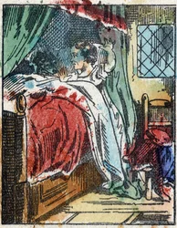 Illustration av berättelsen "Rödluvan"" av Charles Perrault. Trästick från Imaging Pellerin - Epinal, sd. Sent 1800-tal.