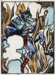 Illustration av berättelsen "Vargen, bocken och de sju biketterna" Trästick från Imaging Pellerin - Epinal, sd. Sent 1800-tal.