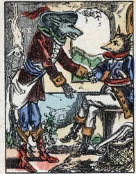Illustration av berättelsen "Vargen, bocken och de sju biketterna" Trästick från Imaging Pellerin - Epinal, sd. Sent 1800-tal.