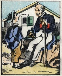 Illustration av berättelsen "" Veridique Historia om Jeannot Serinet "" Trästick av bildspråk Pellerin - Epinal, sd. Sent 1800-tal.