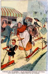 I framtiden, livet ökar i intensitet och hastighet, kommer alla att gå till sin verksamhet får på en skoter. 1919 (gravyr)
