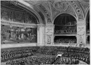 Invigning av nya Sorbonne 1889: den stora amfiteatern under ceremonin.