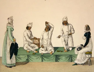 Indiska jonglörer, platta 88 från "le Bon Genre", ca 1810 (färggravyr)
