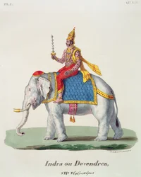 Indra eller Devendra, från LInde francaise..., graverad av Marlet & Cie, pub. Paris 1827-1835