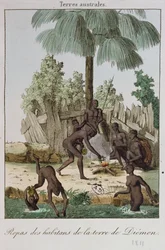 Invånare i Diemen förbereder en måltid, 1811