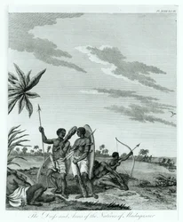 Invånare på Madagaskar, från volym 2 av Memoirs and Travels av greve Benyowsky, publicerad 1790