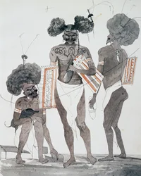 Inhabitants of Port Dori, akvarell av Jules-Louis Lejeune, baserat på Voyage around world