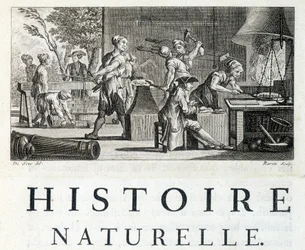 Interiör i en smedja - i "" Naturhistoria, allmänt och särskilt"" av Buffon