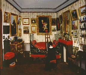 Interiör av ett rum med en dammålning, 1850