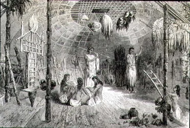 Interiör av en indisk hydda på 1860-talet (gravyr)