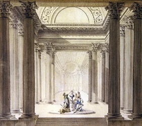 Interiör av dygdens tempel, ca 1770 (penna och bläck med akvarell på papper)