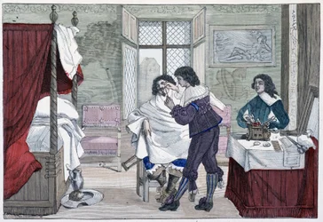 Interiör i huset till en frisör på 1600-talet - i "Paris genom århundradena""