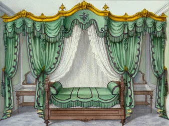 Interiör som visar möbler från en fransk tidskrift, 1850-talet