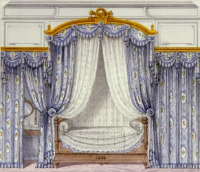 Interiör som visar möbler från en fransk tidskrift, 1850-talet