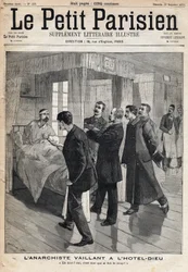 Förhör av anarkisten Auguste Vaillant (1861-1894) på Hotel dieu som bekänner attacken han begick den 9 december
