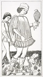 Italiensk adelsman som håller en hök, efter ett spelkort graverat på koppar, ca 1460, från 