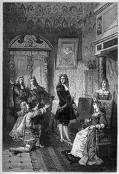 James Scott (James Crofts, James Fitzroy), hertig av Monmouth och Buccleuch (1649-1685) vädjar för sitt liv före James II (Jacques Stuart